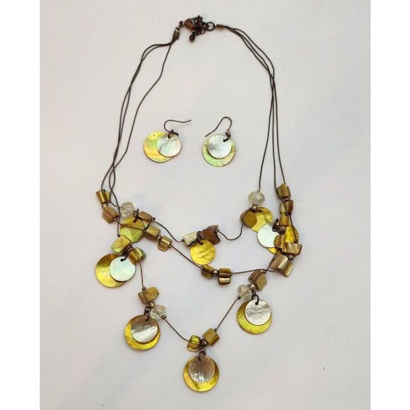 Vintage Freeform Disc and Bead Multi Strand Necklace and Earring Jewelry Set - Picture 1 of 5
